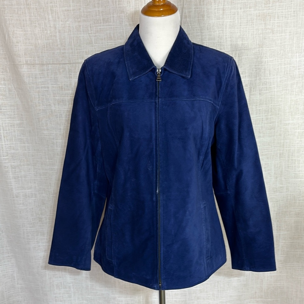 Bernardo electric blue suede zip-up jacket